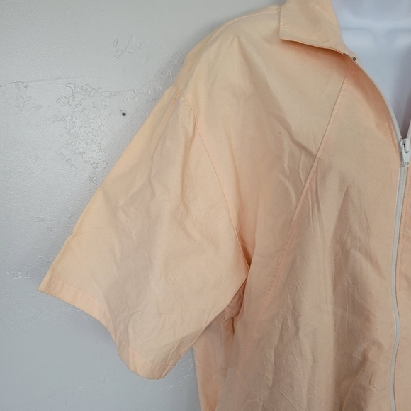 GM Parts Vintage Large Peach Zip Up Shirt Jacket Short Sleeve Utility Oversized - Picture 4 of 7